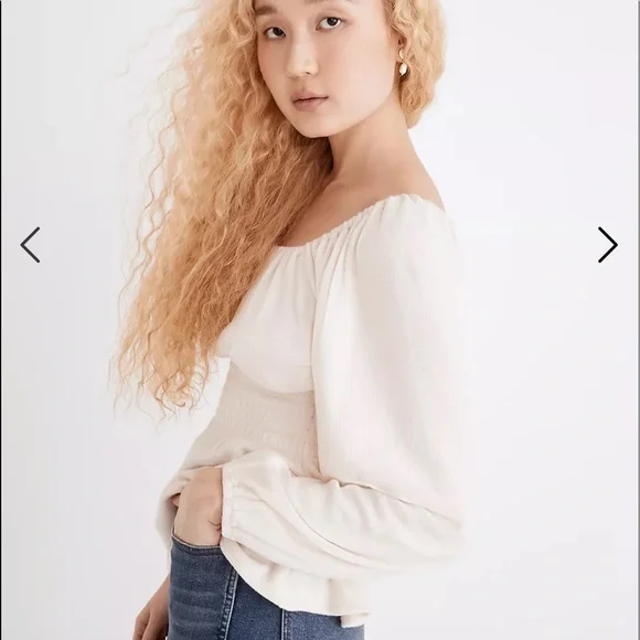 NWT Madewell Plush Square-Neck Smocked Top - Picture 2 of 5